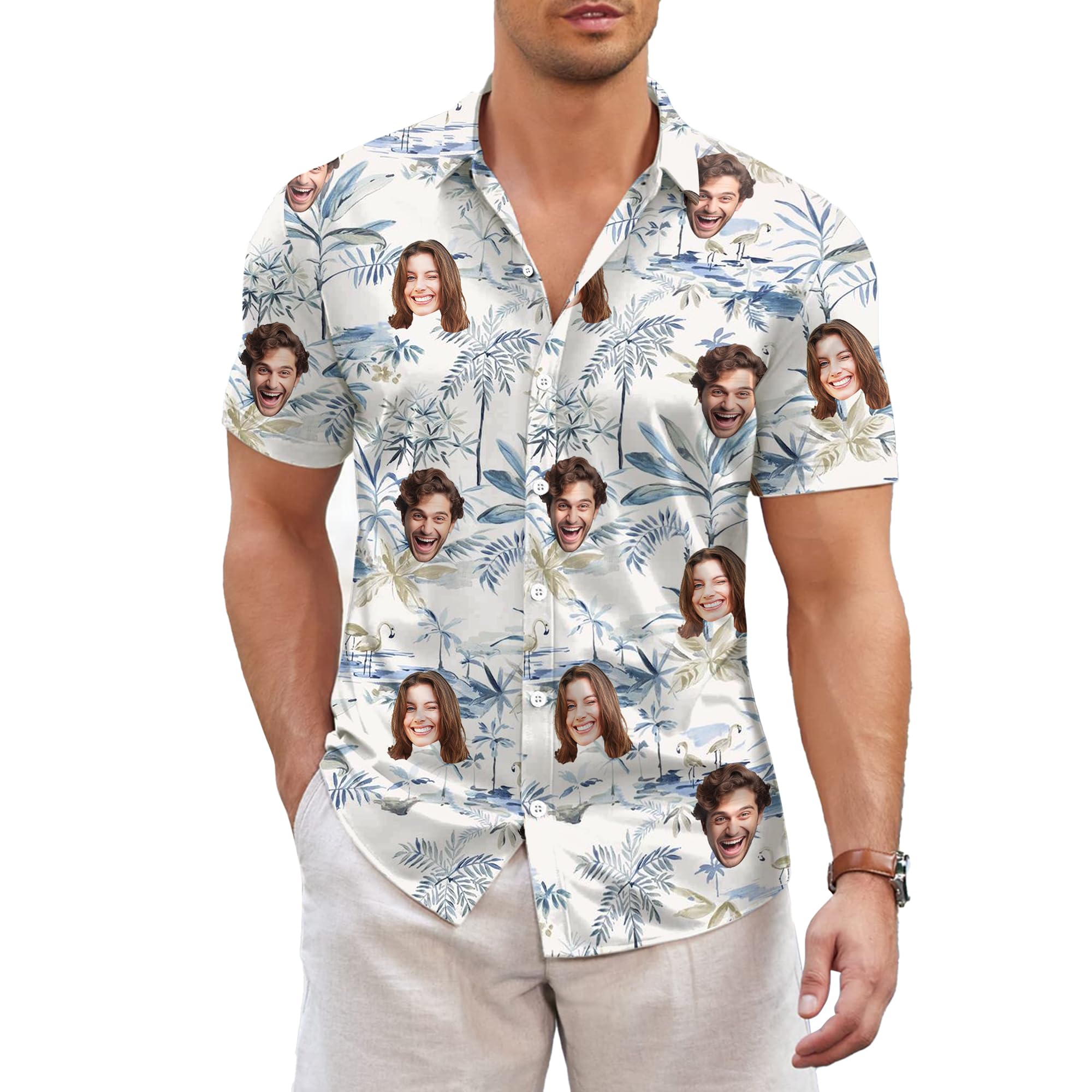 New Custom Face Hawaiian Shirt - 3D Printing Foto avaliação e preço