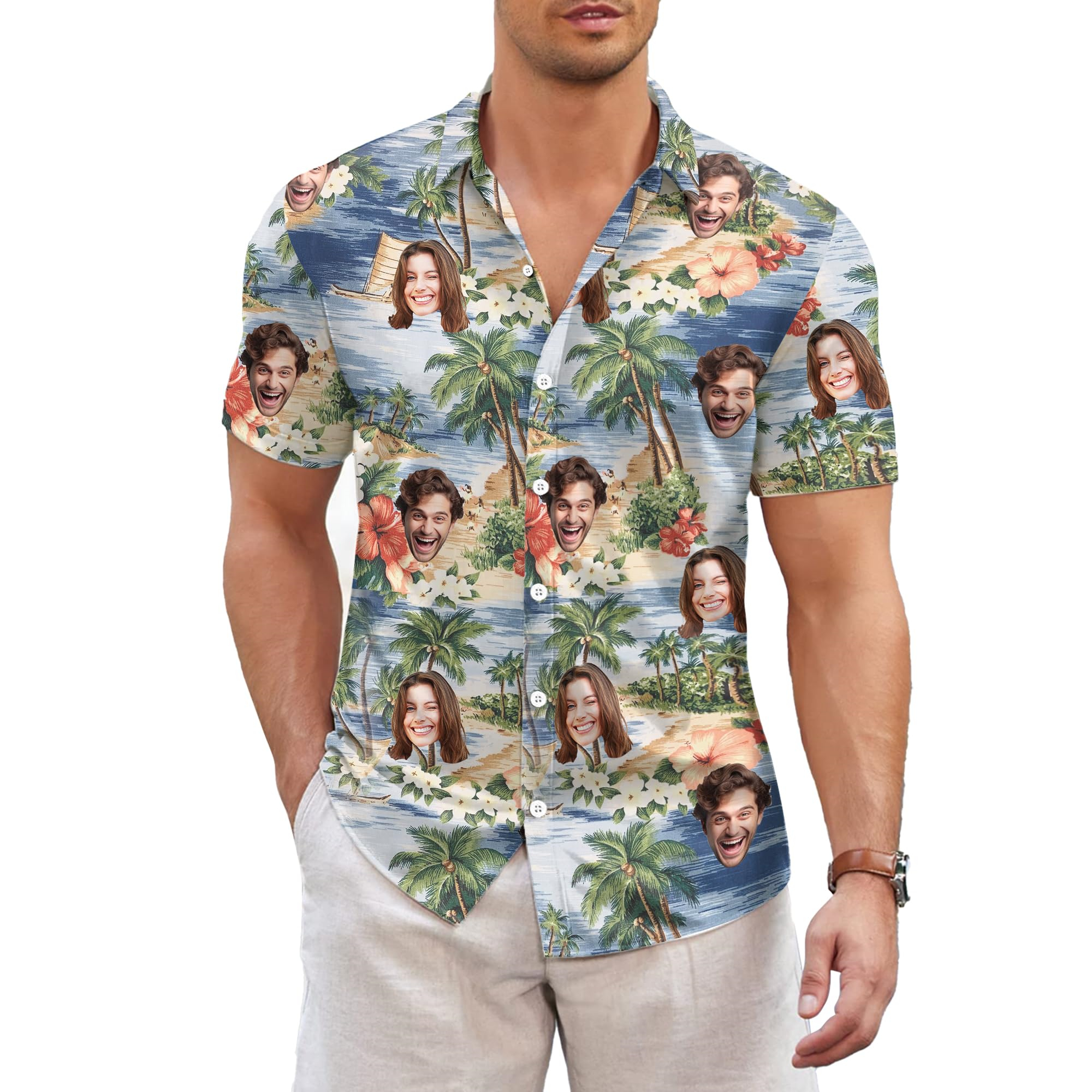 New Custom Face Hawaiian Shirt - 3D Printing Foto avaliação e preço