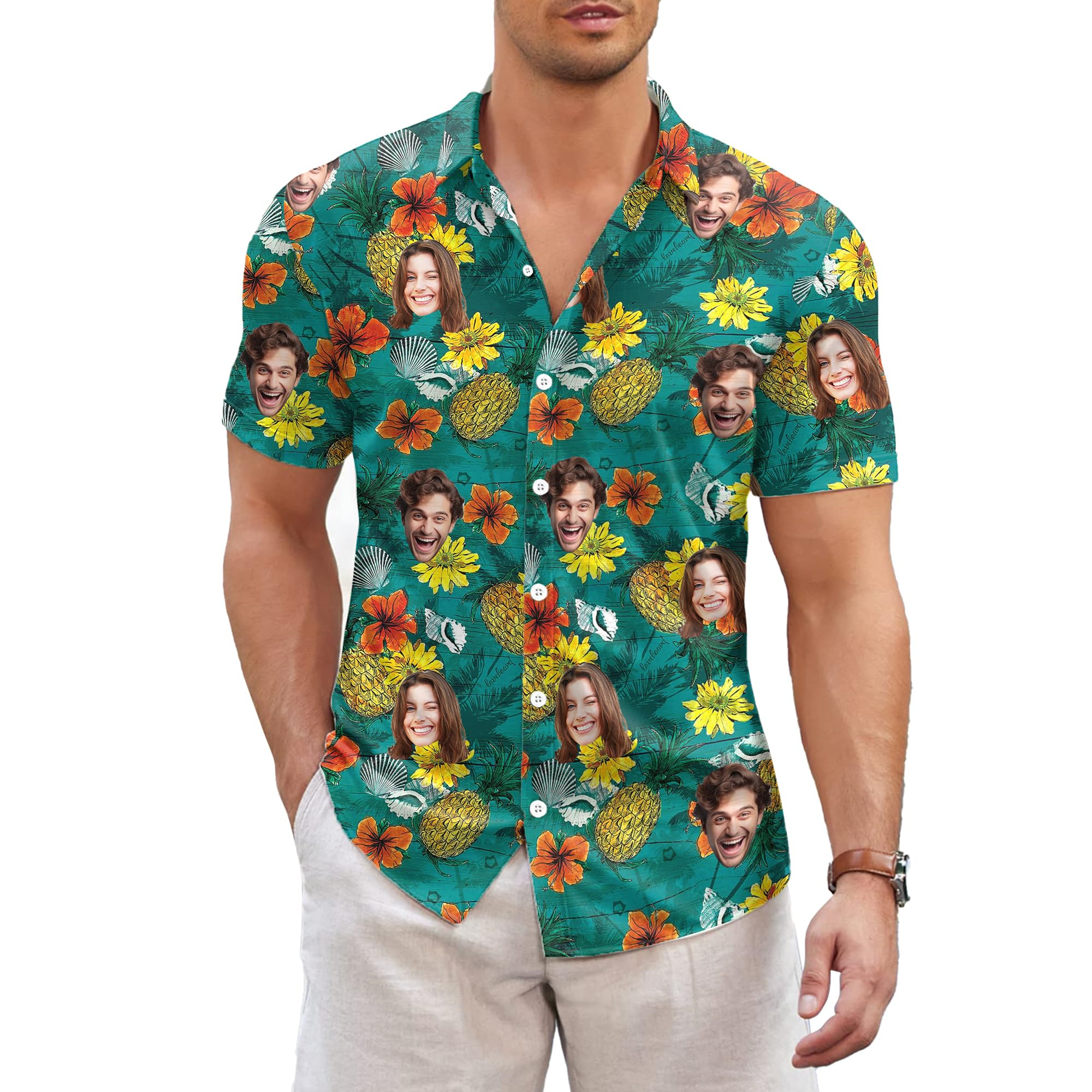 New Custom Face Hawaiian Shirt - 3D Printing Foto avaliação e preço
